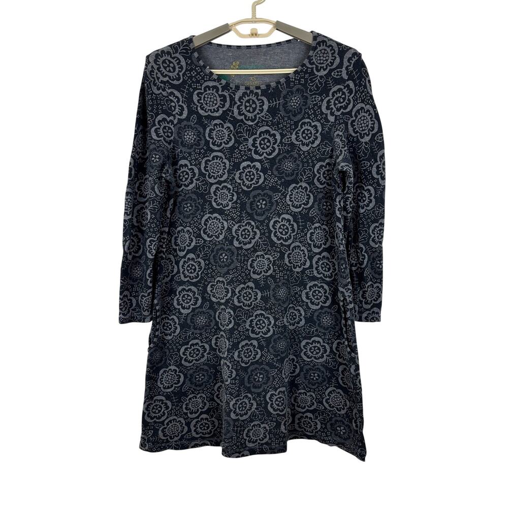 Gudrun Sjoden Gray Floral Tunic Mini Dress XS cotton modal tencel pockets